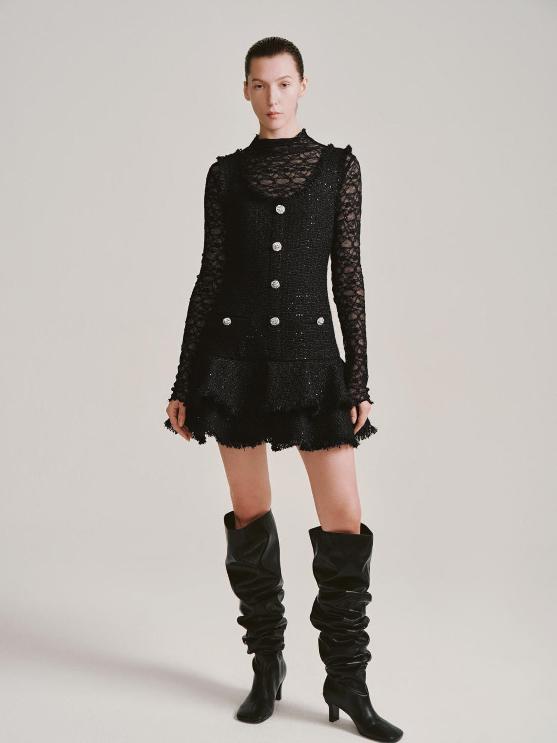 Sleeveless Studded Ruffle A-Line Mini Dresses