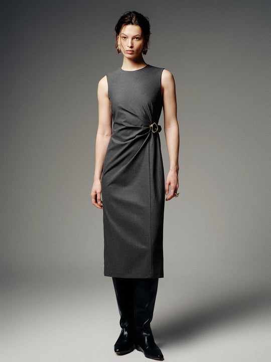 Draped Sleeveless Straight Midi Dresses