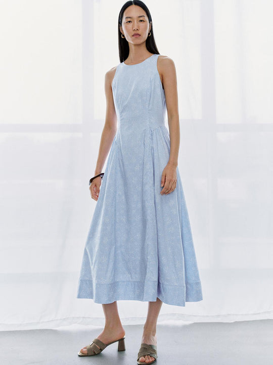 Printed Striped Sleeveless A-Line Midi Dresses