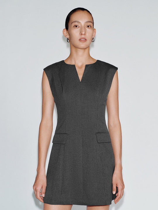 V-Neck Sleeveless Striped A-Line Tailored Mini Dresses