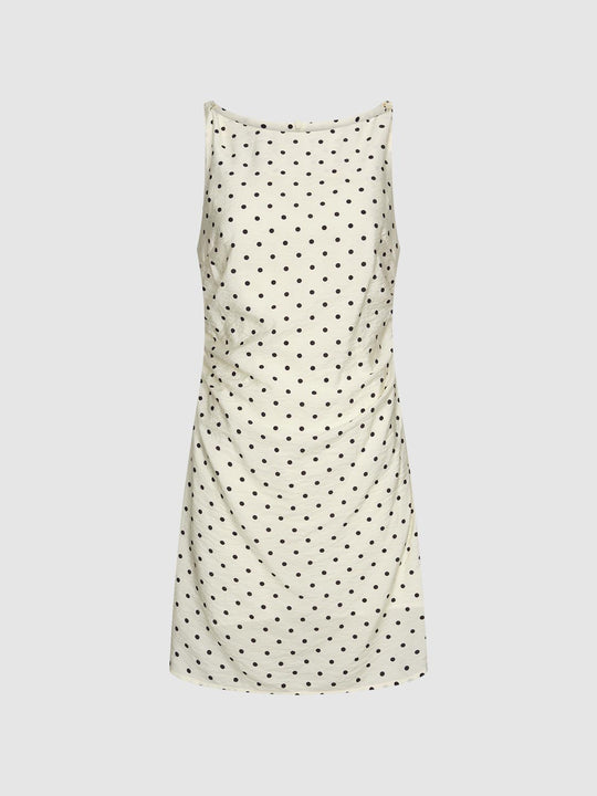 Polka Dot Nipped-Waist Sleeveless Skater Midi Dresses