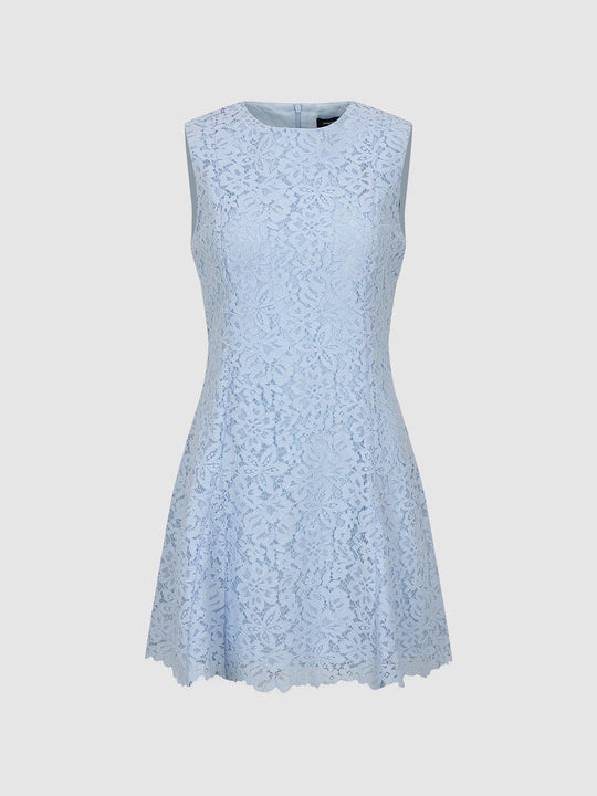 Laced Crew Neck Sleeveless A-Line Midi Dresses