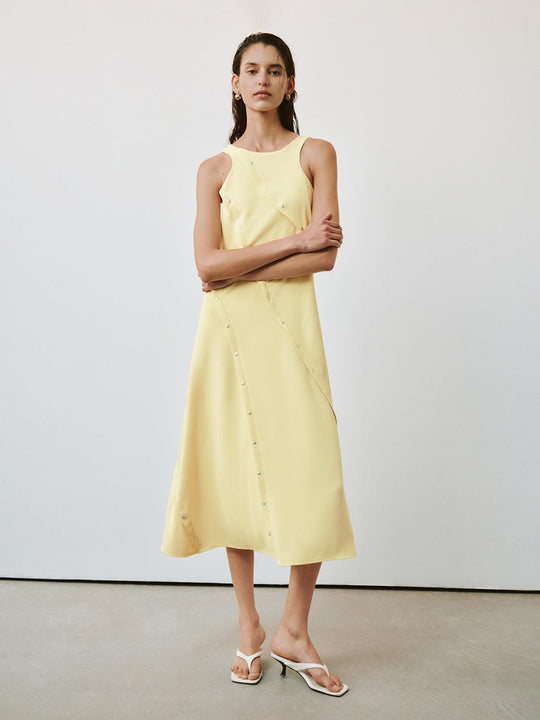 Seamed Studded Sleeveless A-Line Dresses