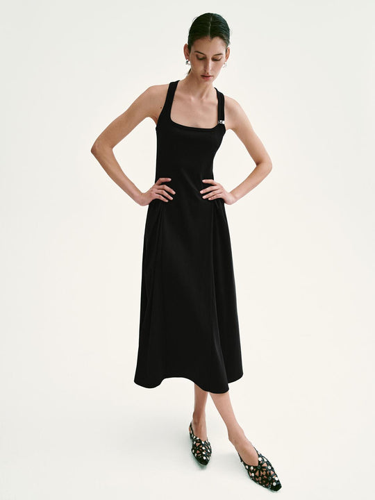 Strappy U-Neck A-Line Midi Dresses