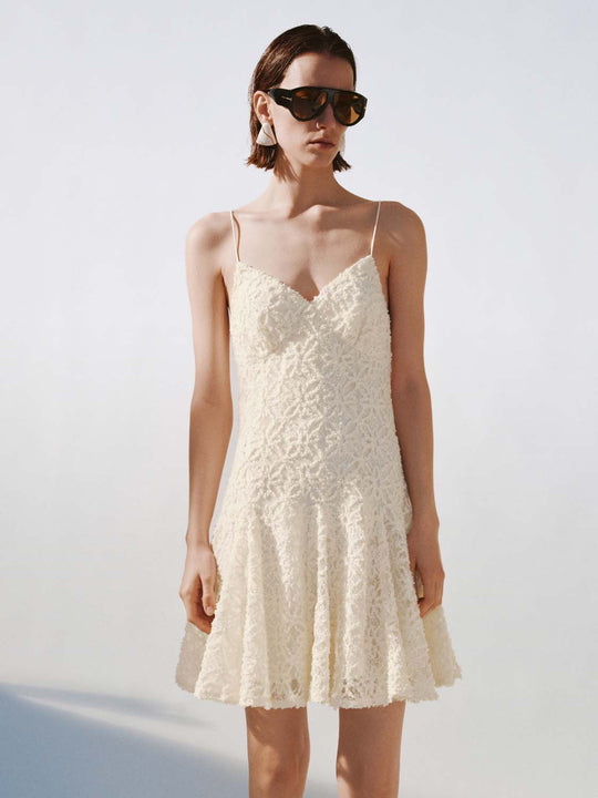 Lace Intarsia Strappy V-Neck A-Line Midi Dresses