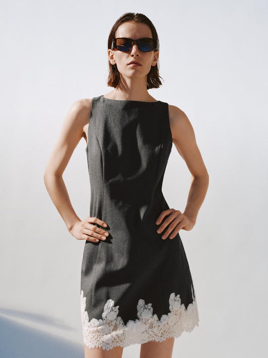 Lace Trim Sleeveless A-Line Midi Dresses