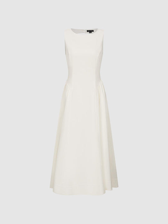 Crepe Open-Back Sleeveless A-Line Midi Dresses