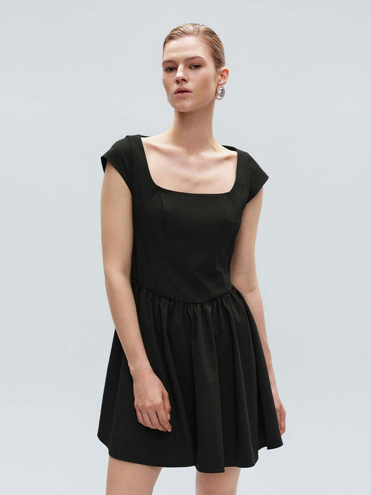 Flared Pleated Elastic Waist A-Line Midi Dresses