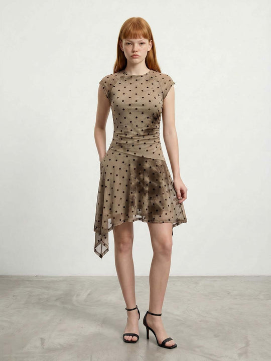 Elastane Polka Dot Sheer Overlay Dress
