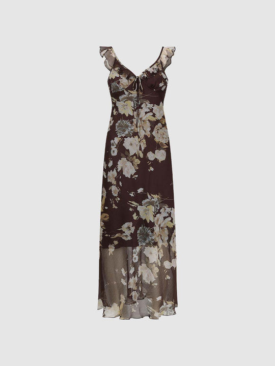 Floral Print Ruffle-Strap Maxi Dress