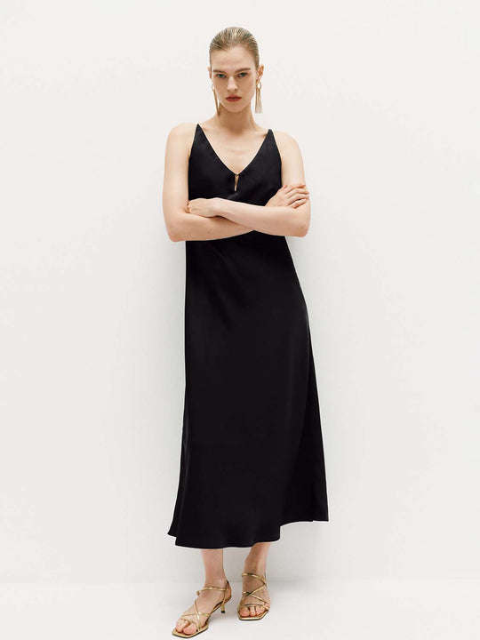 V-neck Sleeveless Side Slit Midi Dress