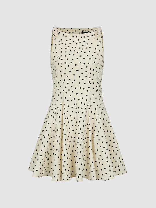 Polka Dot Print Flared Hem Dress With Subtle Stretch And Fine Tailored Seaming Dress