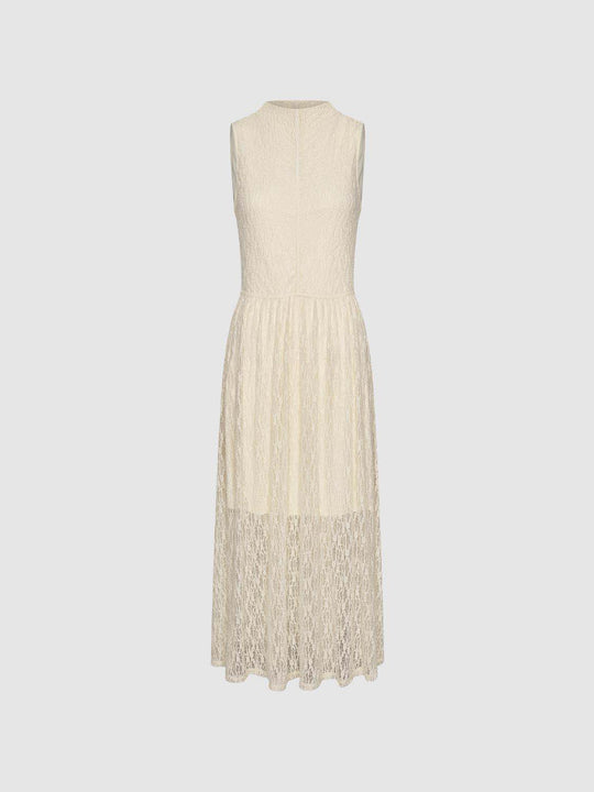 Textured Lace High Neck Sleeveless Maxi Dress