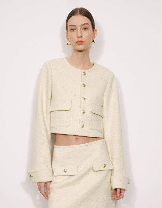 Button Up Crew Neck Denim Jacket