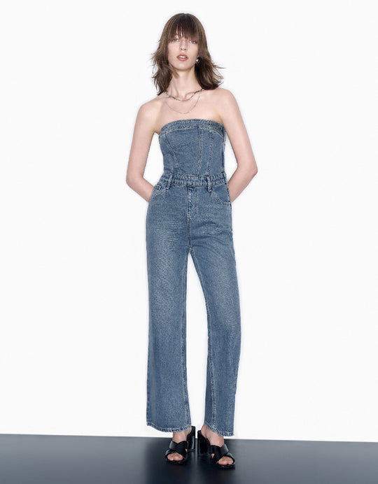 Off-Shoulder Denim Jumpsuit