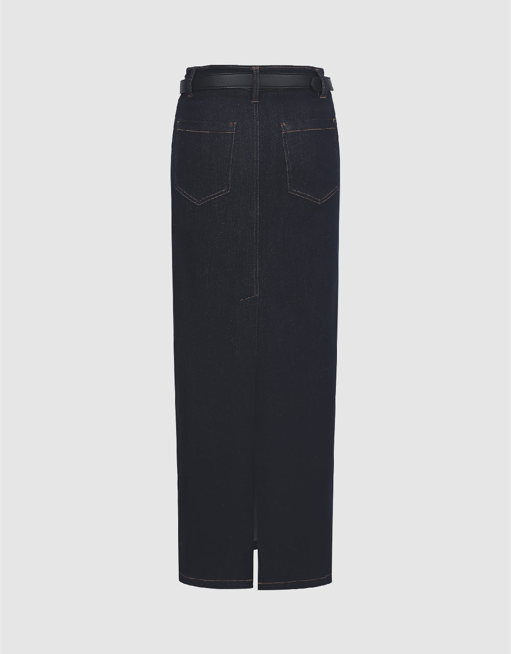 Straight Denim Skirt With Belt