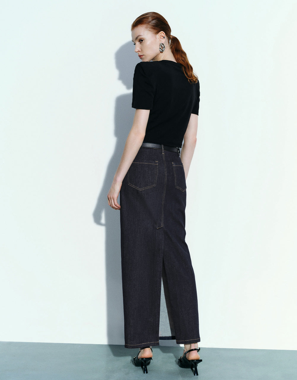 Straight Denim Skirt With Belt