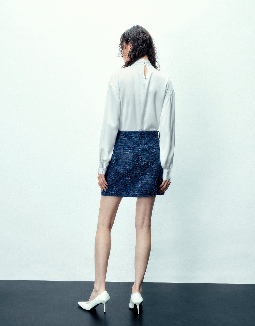 Tweed Mini A-Line Denim Skirt