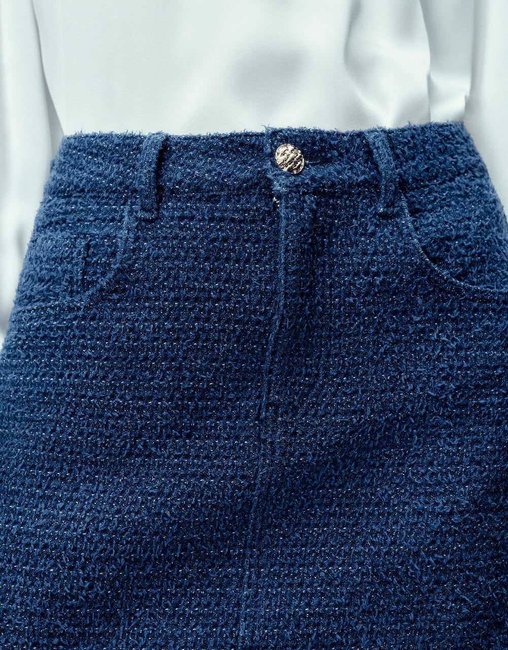 Tweed Mini A-Line Denim Skirt