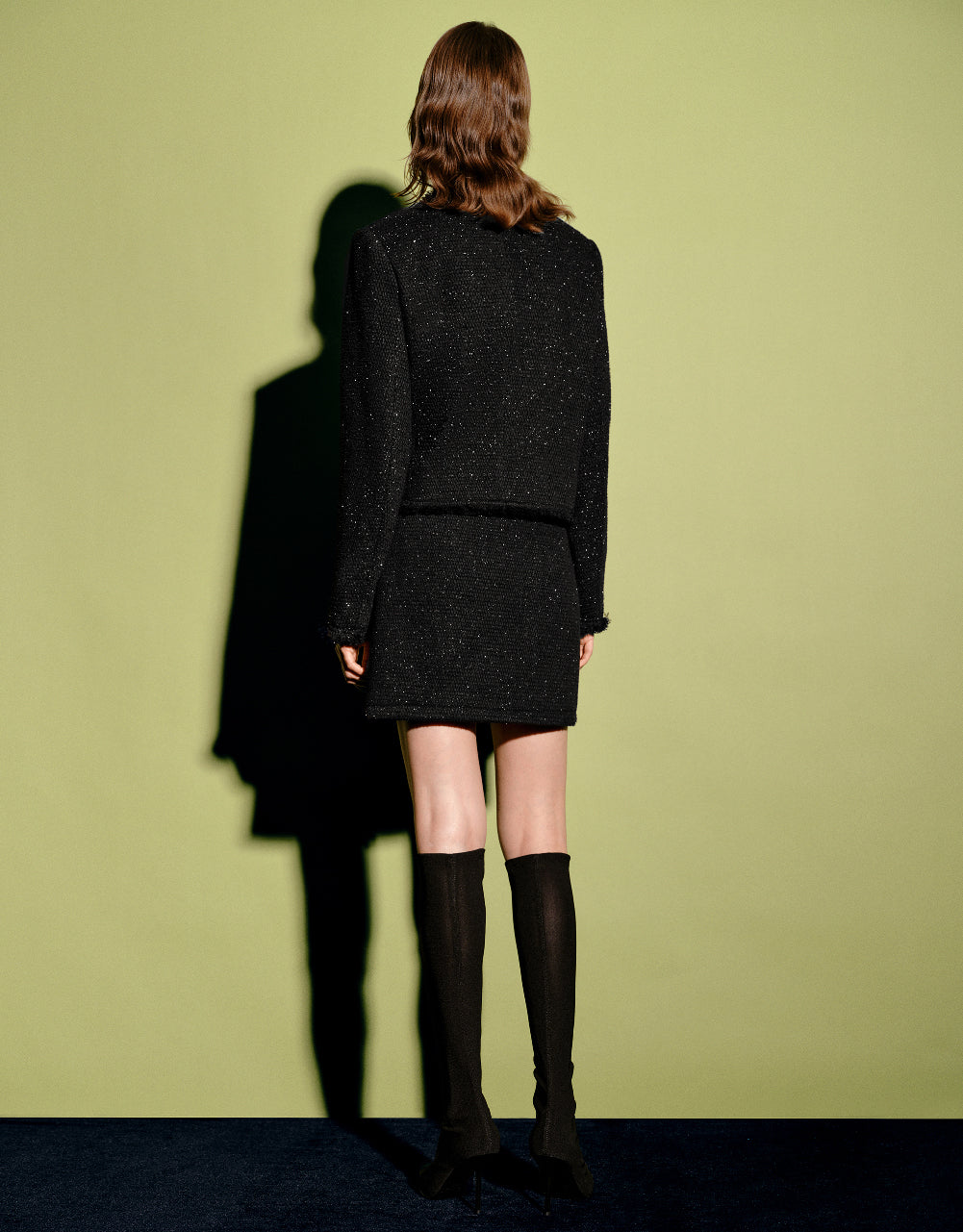 Tweed Mini A-Line Denim Skirt