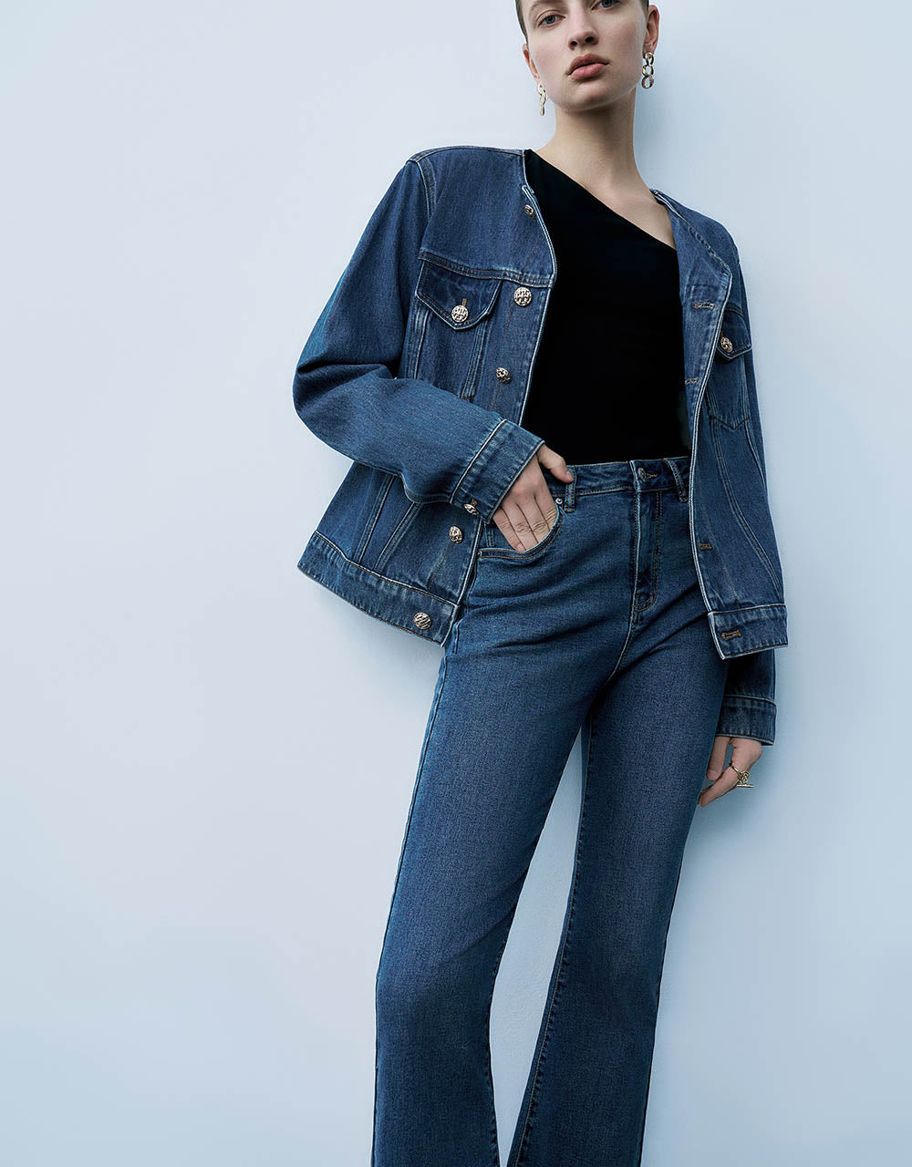 Crew Neck Denim Jacket