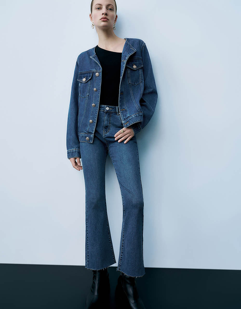 Crew Neck Denim Jacket