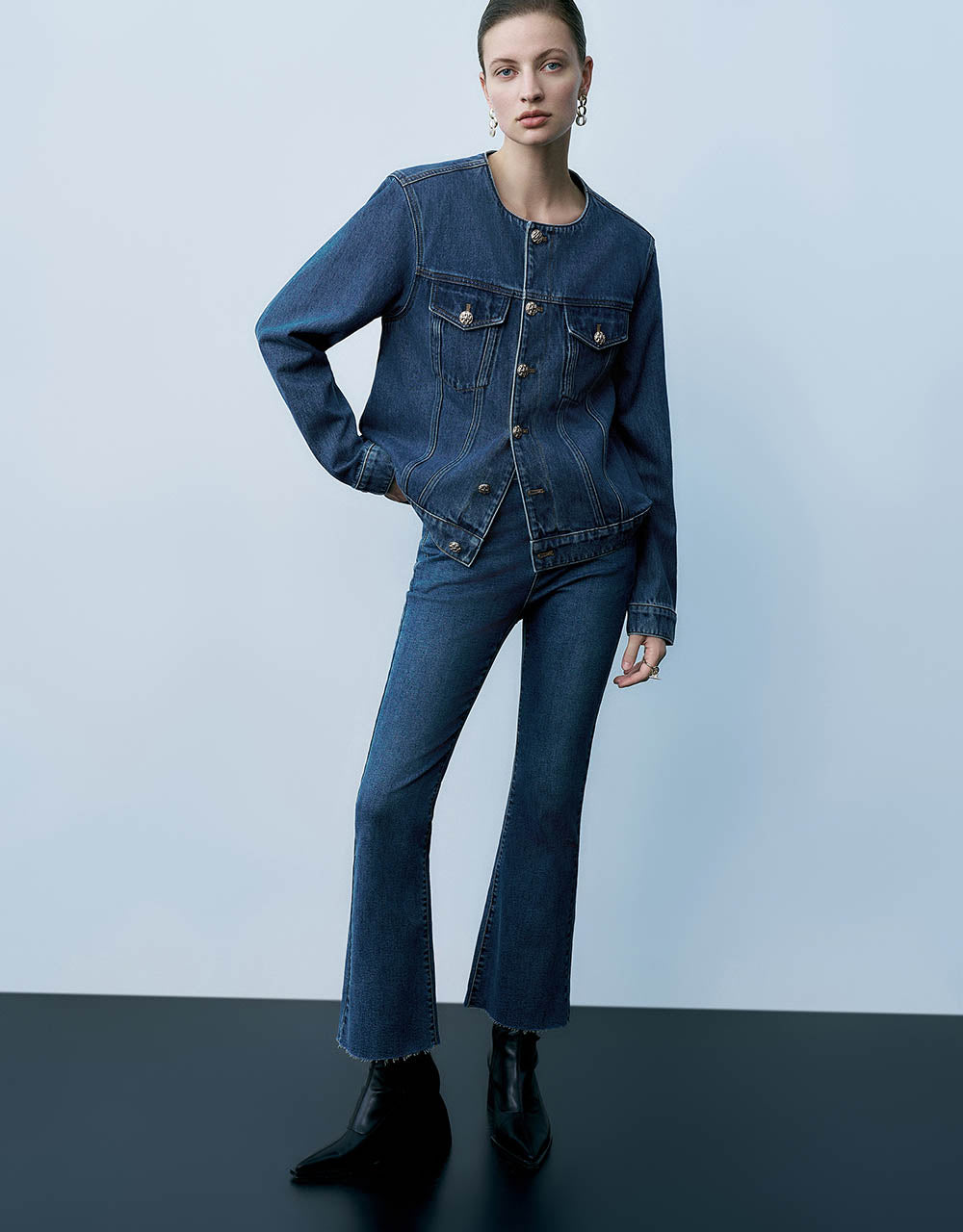 Crew Neck Denim Jacket