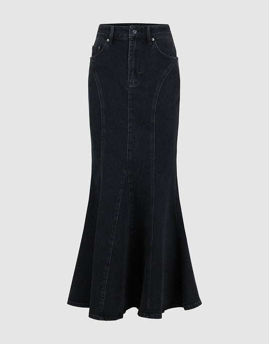 Skinny Fishtail Denim Skirt
