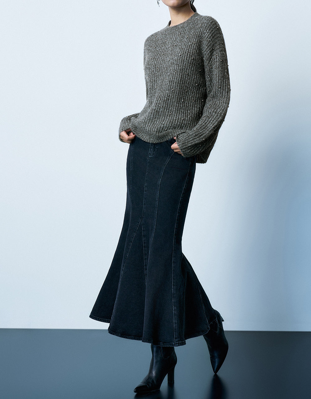 Skinny Fishtail Denim Skirt
