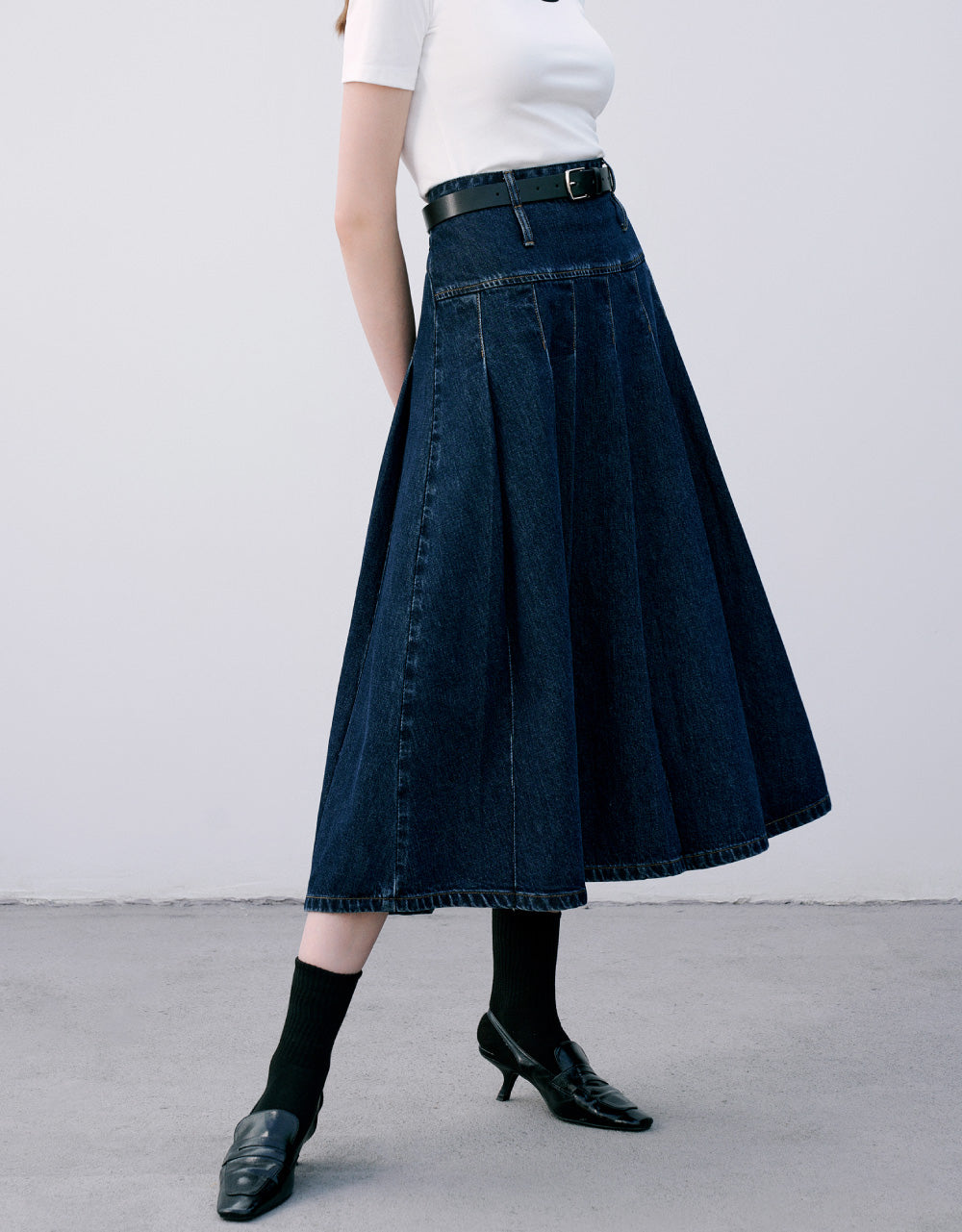 Midi A-Line Denim Skirt