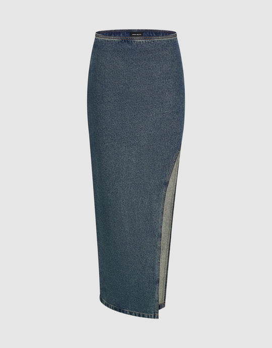 Split Midi Denim Skirt