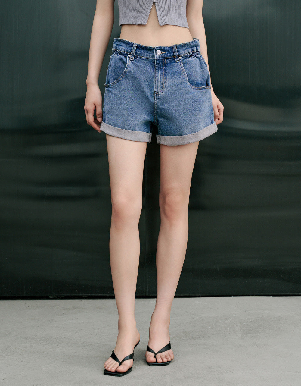 Roll Up Hem Denim Shorts