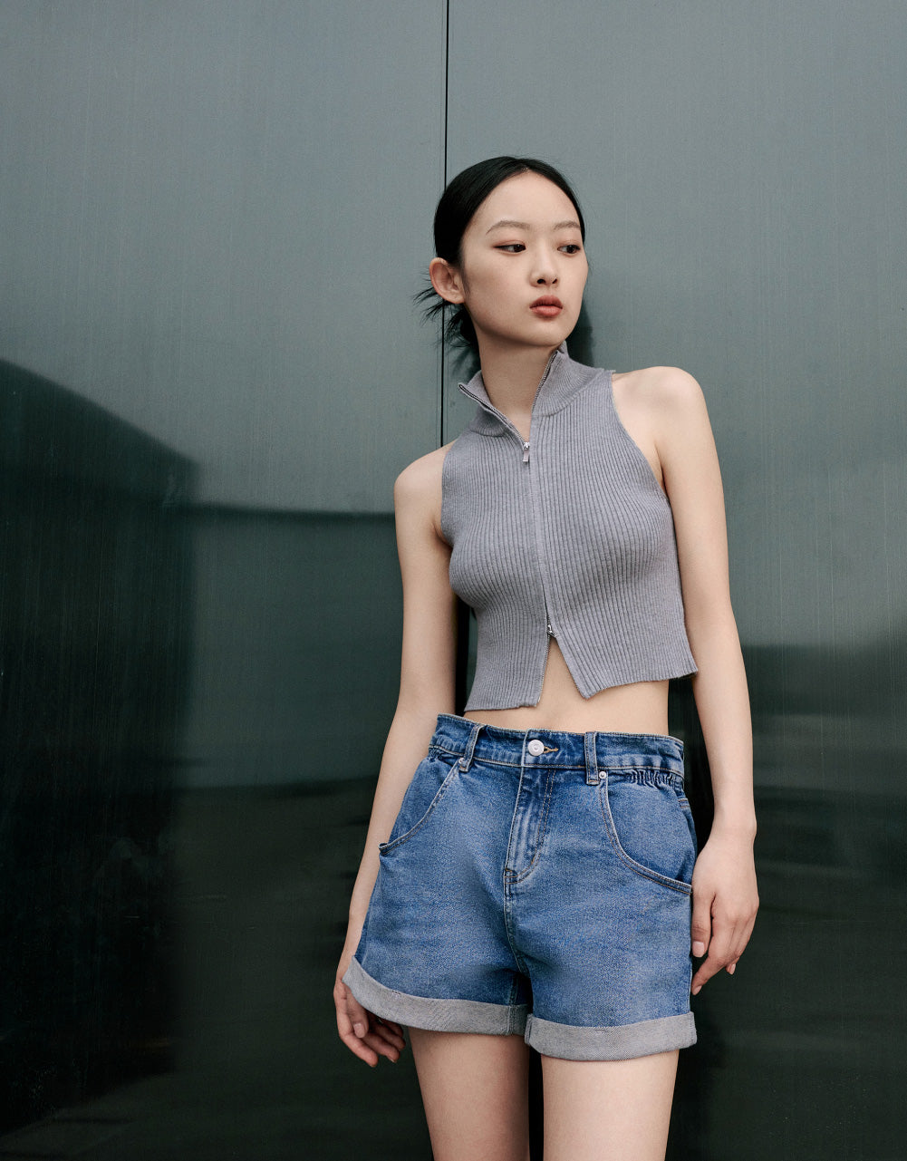 Roll Up Hem Denim Shorts