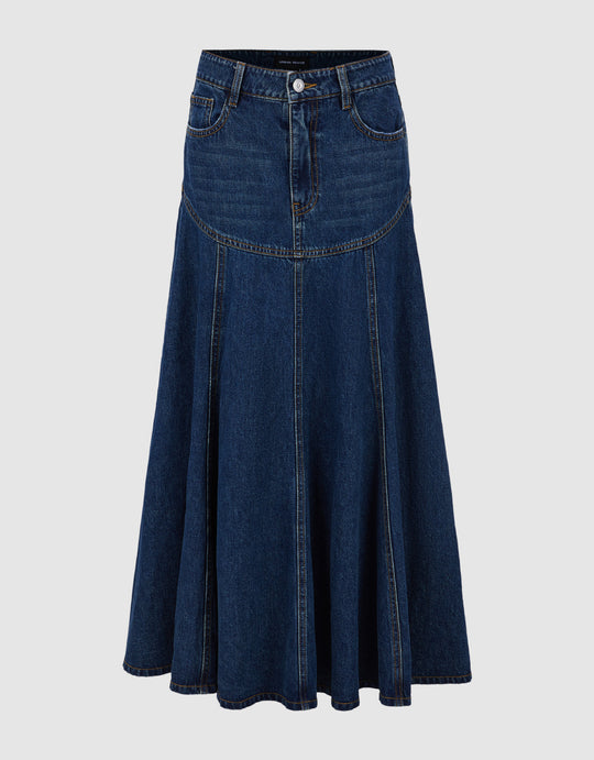 Midi A-Line Denim Skirt