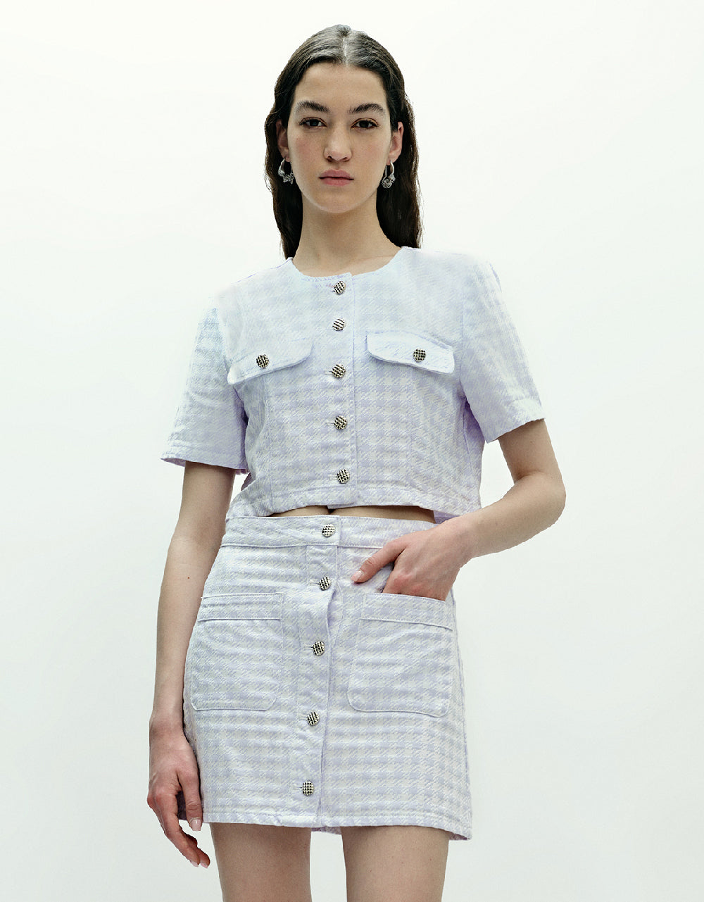 Short Sleeve Tweed Denim Jacket
