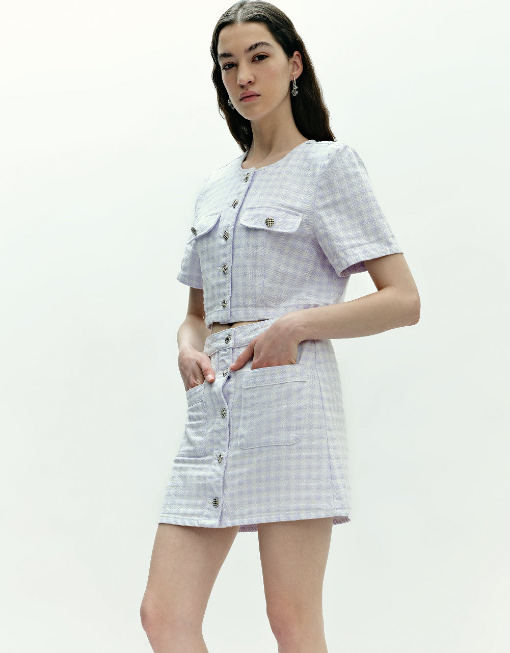 Short Sleeve Tweed Denim Jacket