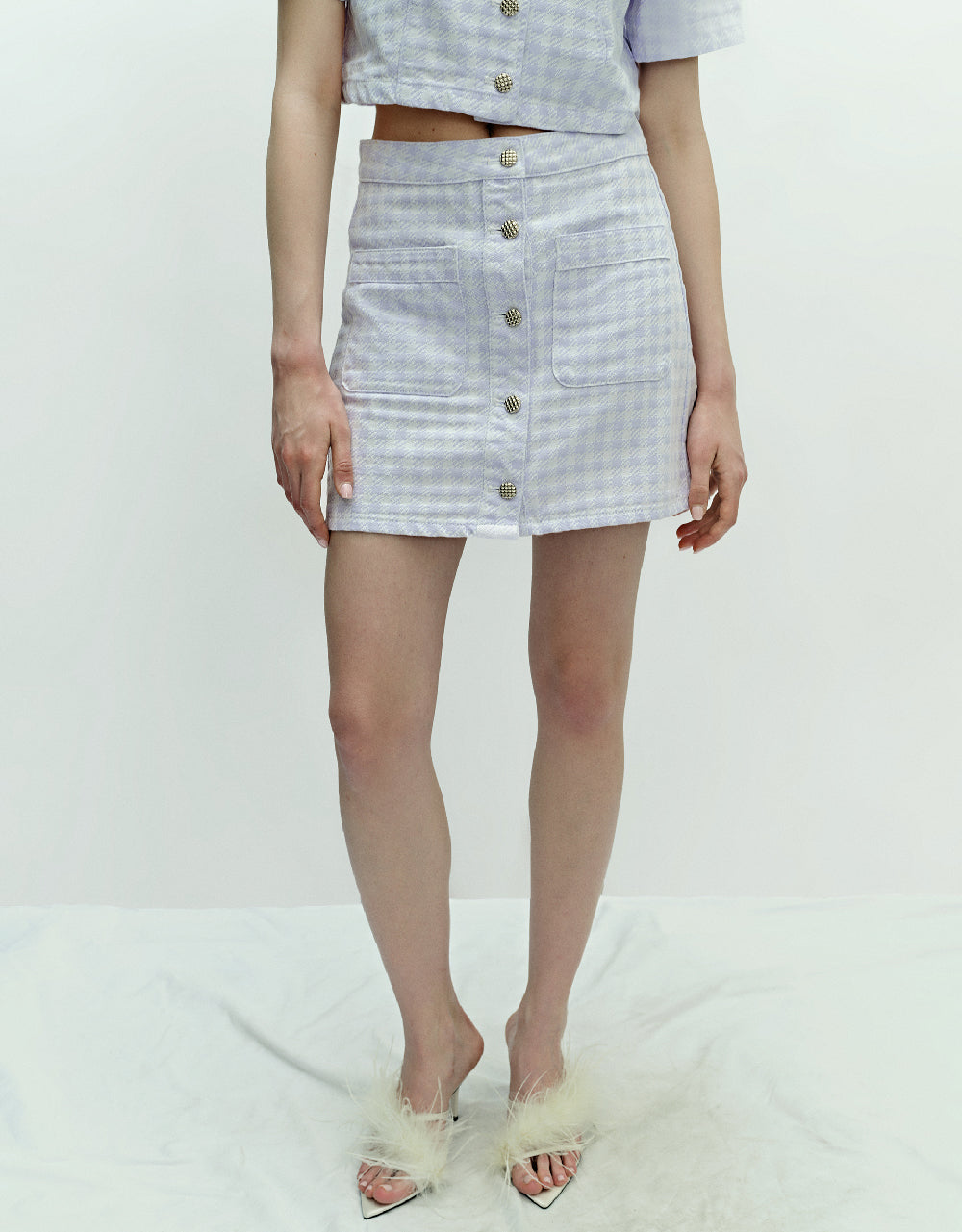 Tweed Mini Denim Skirt