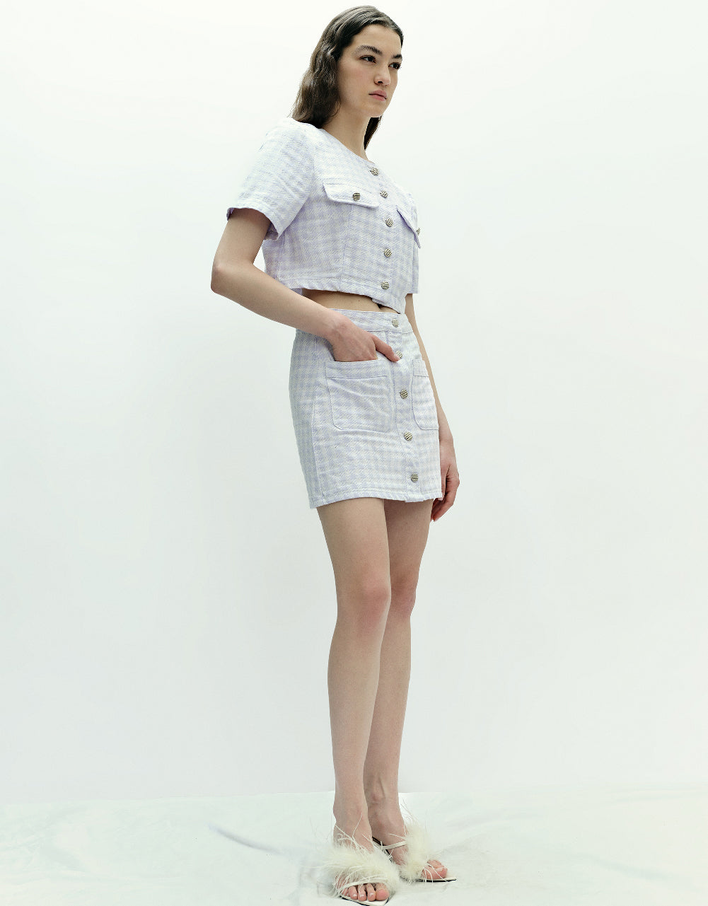 Tweed Mini Denim Skirt