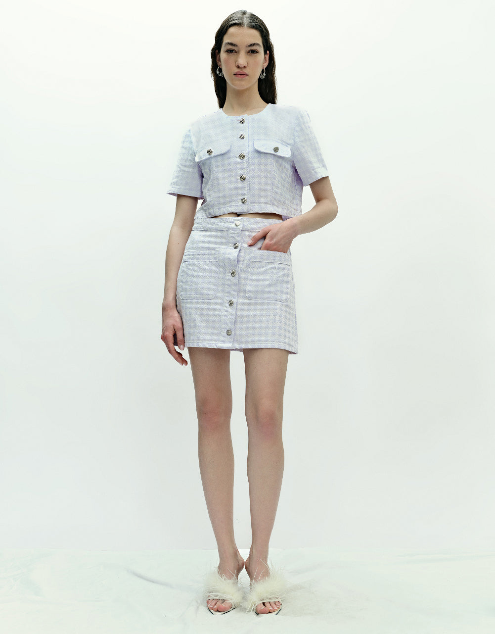 Tweed Mini Denim Skirt