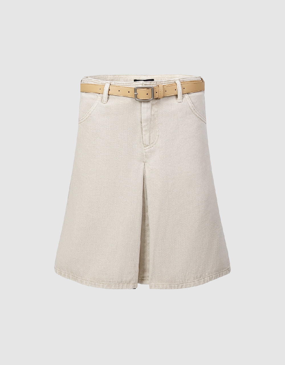 Midi Denim Skirt With Belt