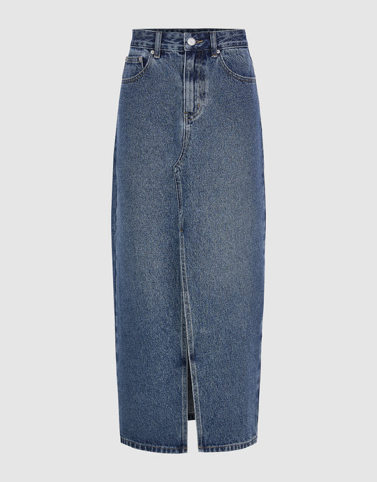 Split Hem Straight Denim Skirt
