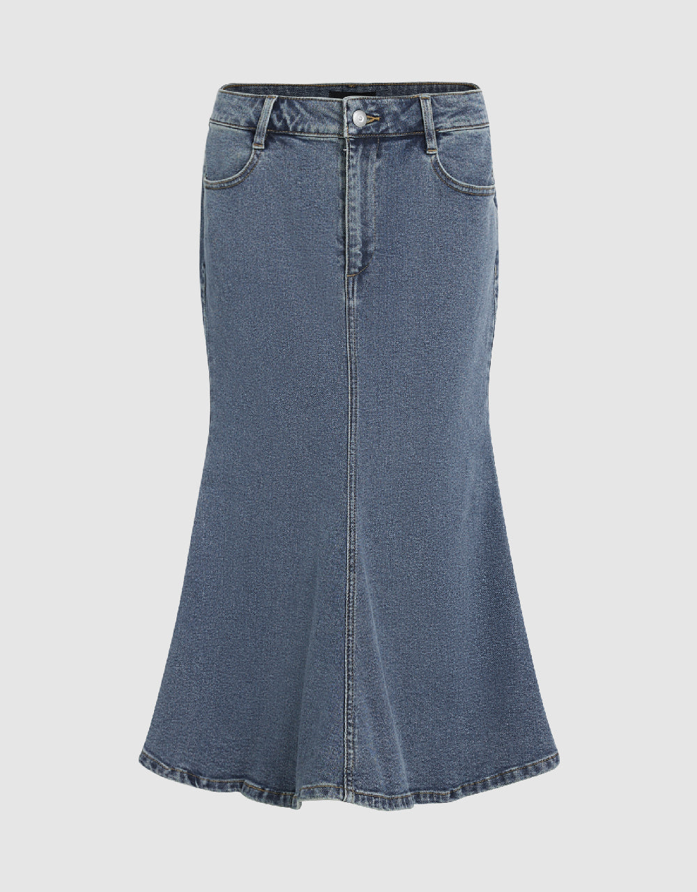 Midi Fishtail Denim Skirt