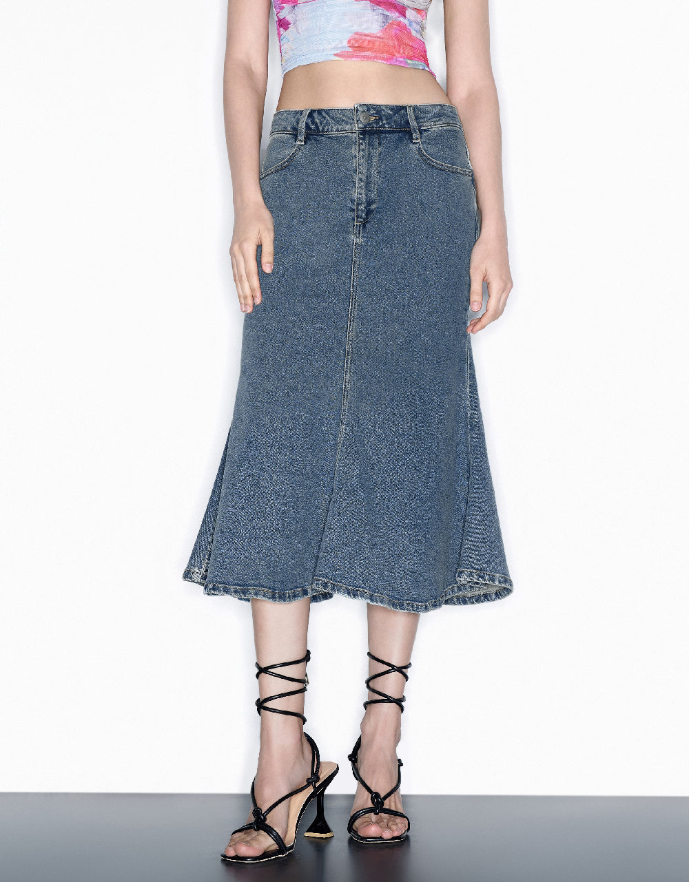 Midi Fishtail Denim Skirt