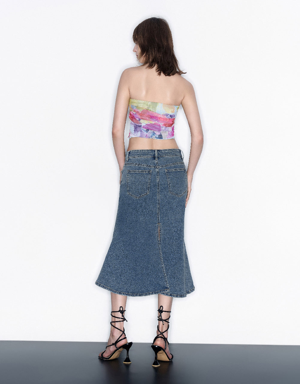 Midi Fishtail Denim Skirt