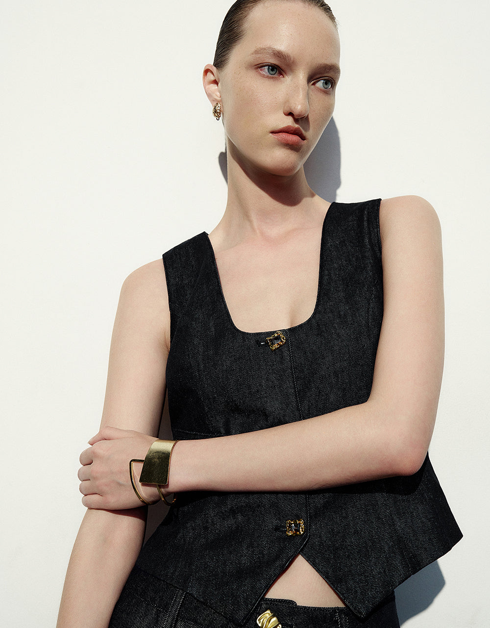 U Neck Denim Waistcoat