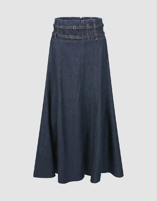 Midi A-Line Denim Skirt