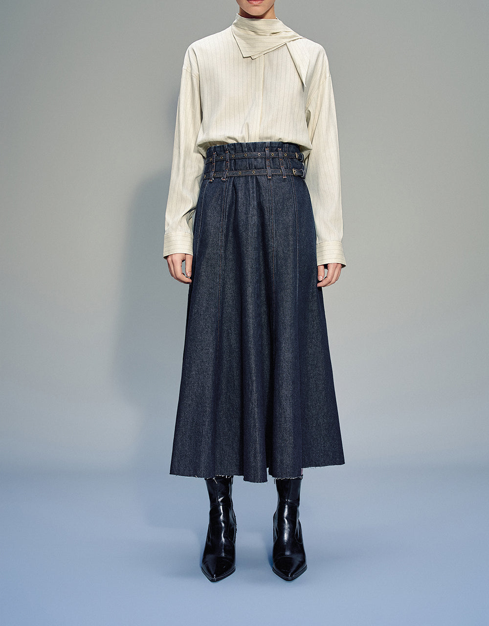 Midi A-Line Denim Skirt
