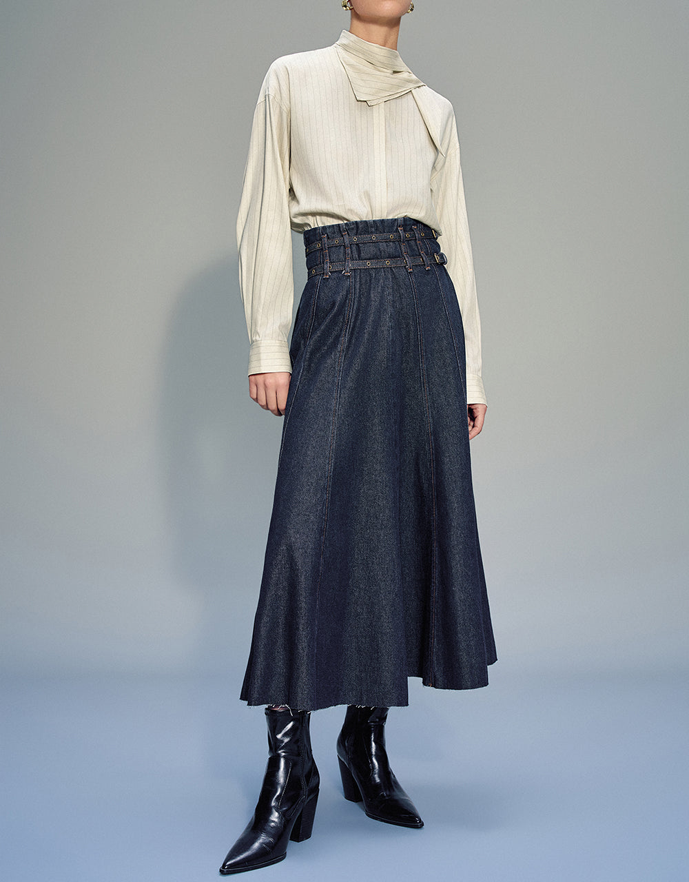 Midi A-Line Denim Skirt