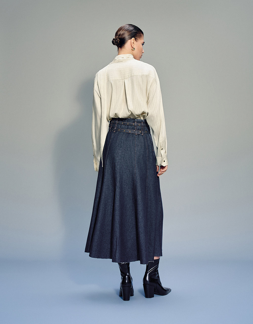 Midi A-Line Denim Skirt
