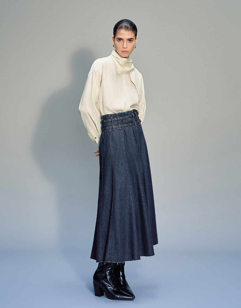 Midi A-Line Denim Skirt